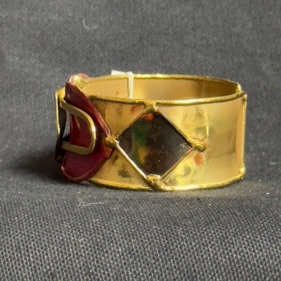 South African Handcrafted GoldTone Cuff Bracelet Geometric Design - Picture 7 of 14